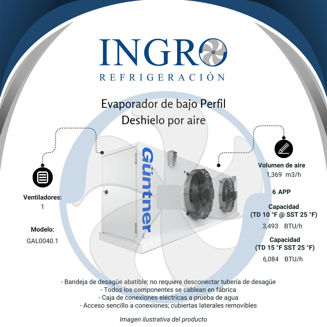 Evaporador de Bajo Perfil - Deshielo por gas caliente | GKL