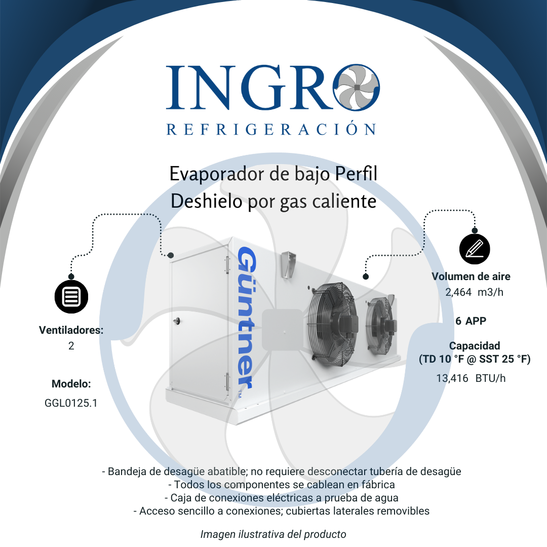 Evaporador de Bajo Perfil - Deshielo por gas eléctrico | GGL