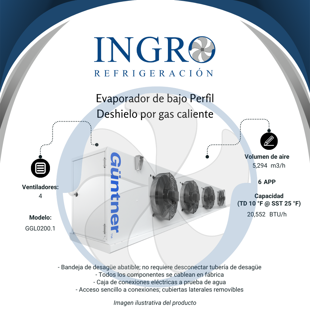 Evaporador de Bajo Perfil - Deshielo por gas eléctrico | GGL