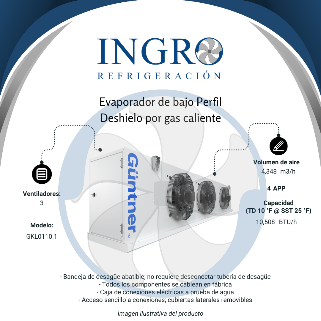 Evaporador de Bajo Perfil - Deshielo por gas caliente | GKL