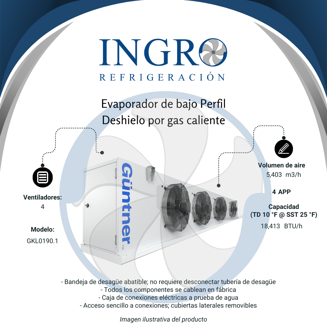 Evaporador de Bajo Perfil - Deshielo por gas caliente | GKL